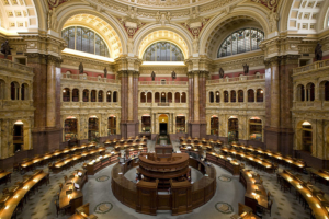 Wnętrze Głównej Czytelni Biblioteki Kongresu USA